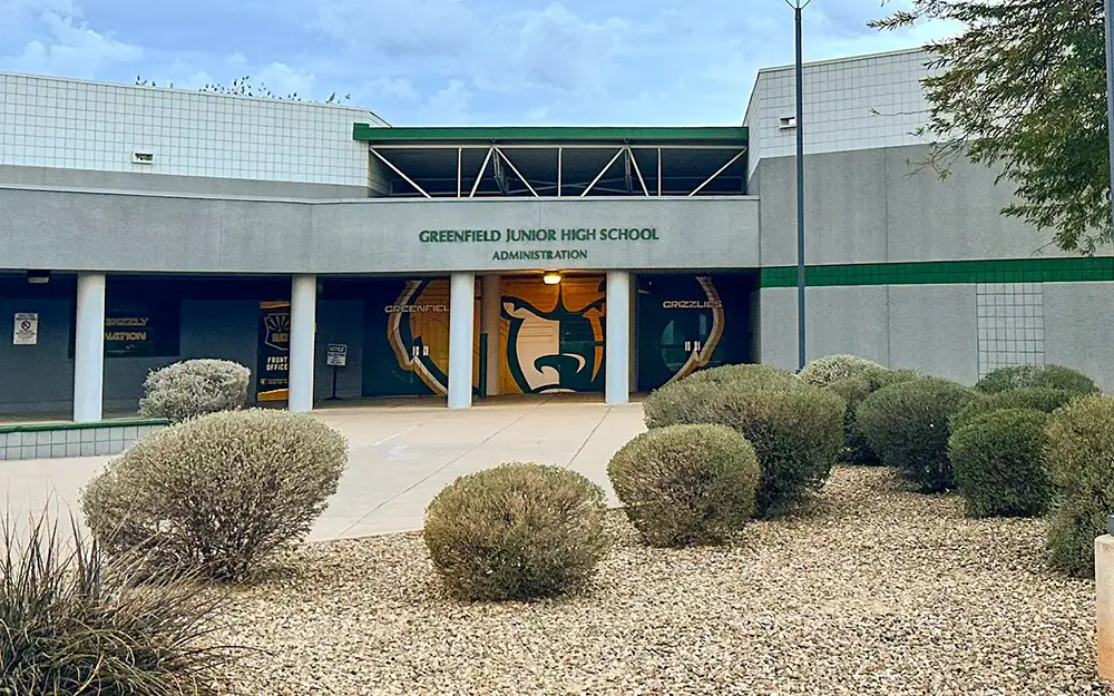 Greenfield Junior High School entrance — our meeting location